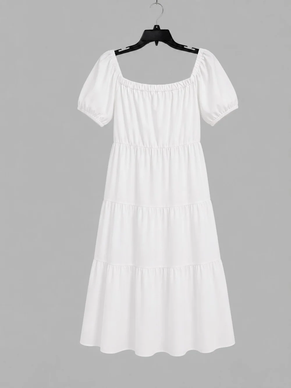 New York & Company White Tiered, Puff Sleeve Midi Dress Cottagecore Boho Coastal - Picture 4 of 8